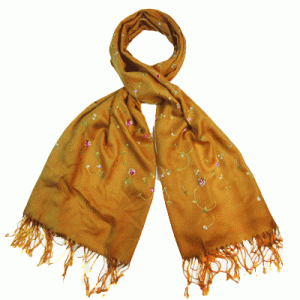 Golden Brown scarf with stitched floral pattern