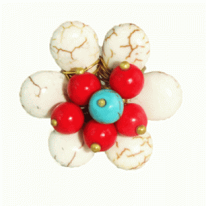 Flower Ring with Turquoise, Red and White Stones
