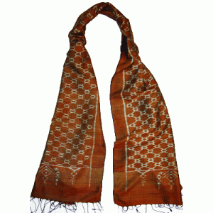 Traditional Thai Patterned Brown and White Scarf