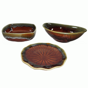 Brown Celadon Bowls and Plate Set