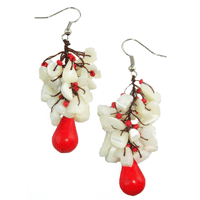 Short Drop Earrings with White and Red Stones