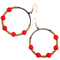 Red and Gold Beaded Hoop Earrings
