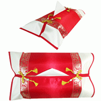 Cream and red silk tissue box cover