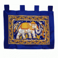 Thai Silk Tapestry  Elephant on blue silk (Medium)