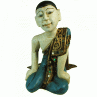 Wood Carving of Buddha Disciple Sariputta (Blue)