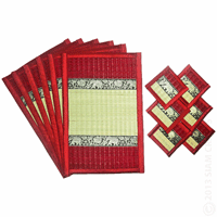 Handmade Reed Table Mats<br>Set of Six in Red Striped