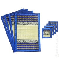 Handmade Reed Table Mats <br>Set of Four in Blue Striped