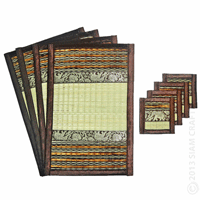 Handmade Reed Table Mats <br>Set of Four in Brown Striped