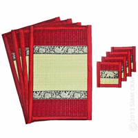 Handmade Reed Table Mats <br>Set of Four in Red Striped