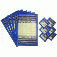 Handmade Reed Table Mats<br>Set of Six in Blue Striped
