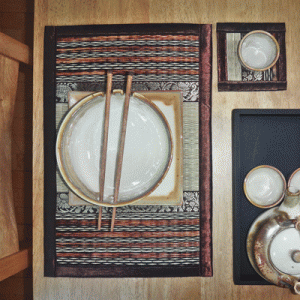 Handmade Reed Table Mats <br>Set of Six in Brown Striped