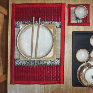 Handmade Reed Table Mats <br>Set of Four in Red Striped