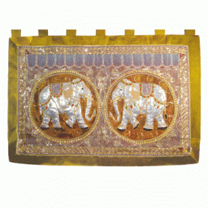 Thai Silk Tapestry  Elephant Pair (Large)