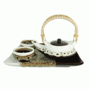 Celadon Oriental Brown and White Teapot Set