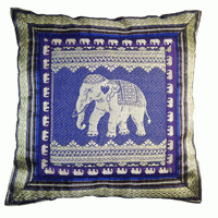 Thai Silk Cushion  Elephant pattern in blue