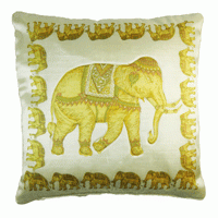Thai Silk Cushion  Elephant pattern in gold on white