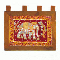 Thai Silk Tapestry  Elephant on golden silk (Medium)