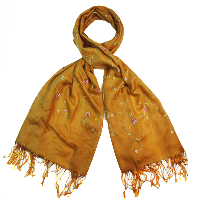 Golden Brown scarf with stitched floral pattern