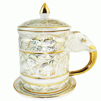 Pearl and Gold hand painted elephant handle cup